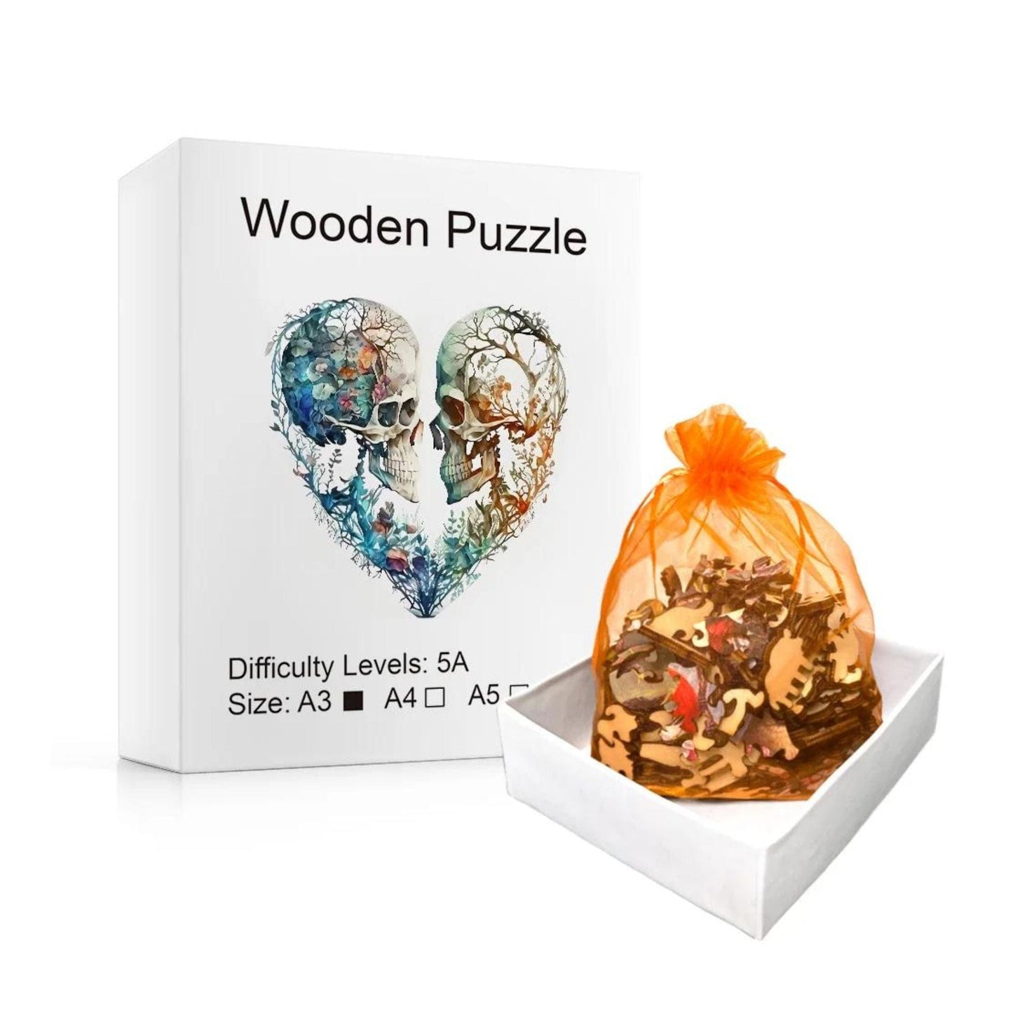 Puzzle 2D - Crâne Coeur Mystérieux | MindWood Wonders