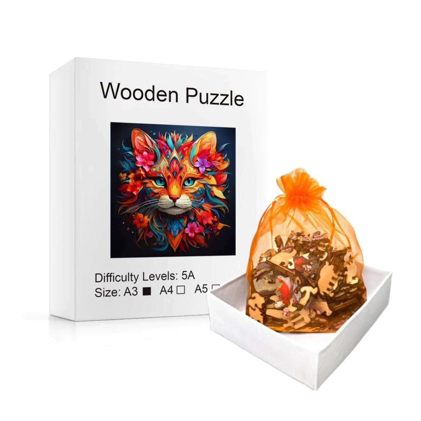 Puzzle 2D - Le Chat Fleuri | MindWood Wonders