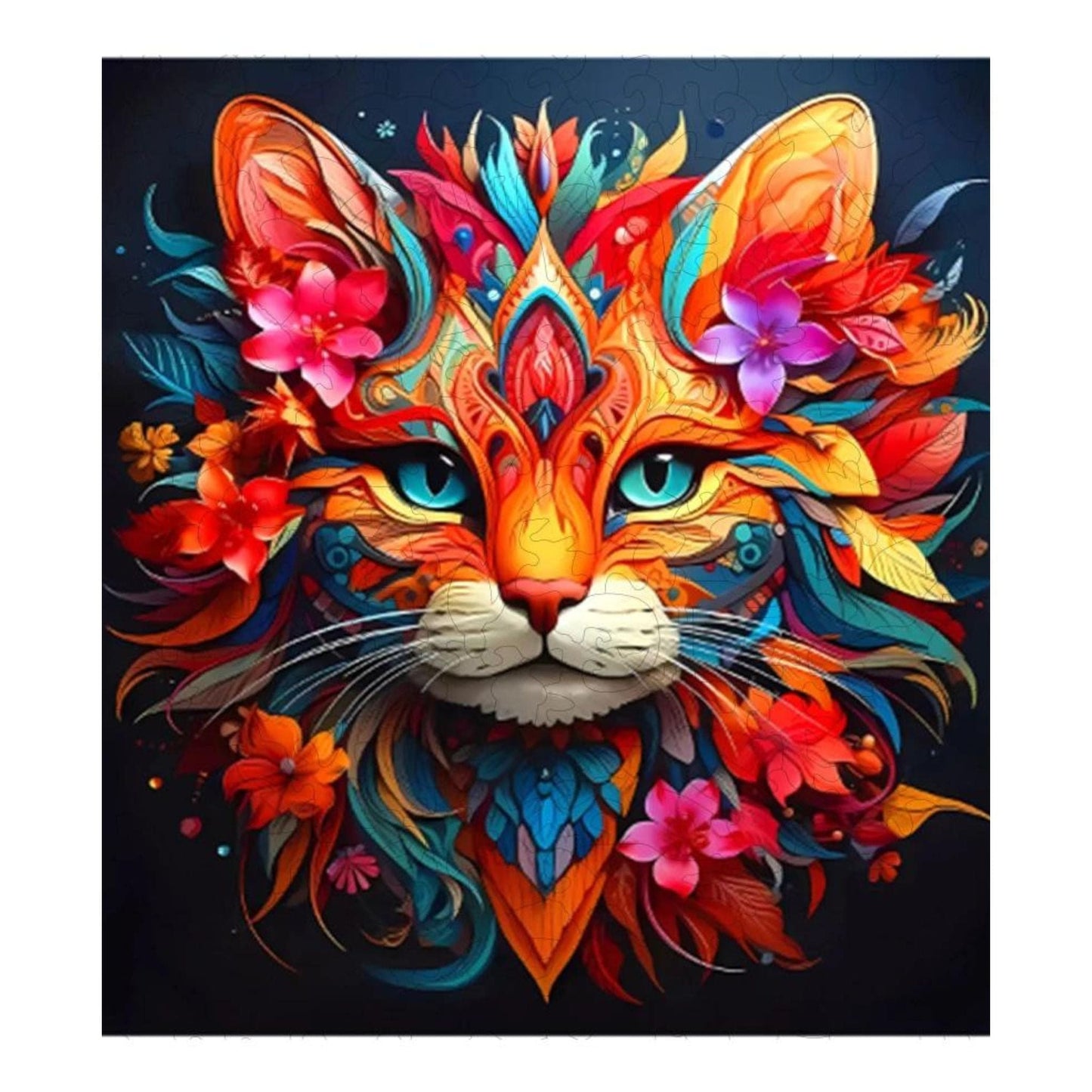 Puzzle 2D - Le Chat Fleuri | MindWood Wonders